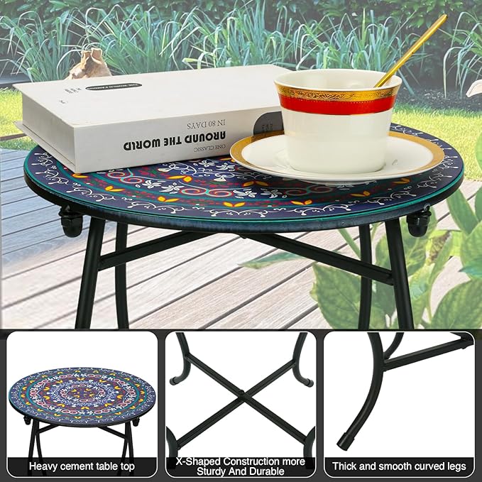 Outdoor Metal Side Tables, Round Patio Side Table, Weather Resistant Metal End Table Side Table for Patio Yard Porch Balcony Garden Bedside, Plant Stand for Indoor, Easy Assemble