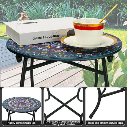 Outdoor Metal Side Tables, Round Patio Side Table, Weather Resistant Metal End Table Side Table for Patio Yard Porch Balcony Garden Bedside, Plant Stand for Indoor, Easy Assemble
