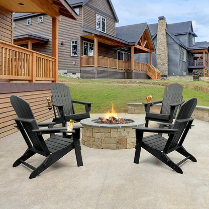 FUNBERRY Folding Adirondack Chair Set of 4, All Weather HDPE Fire Pit Chairs with Cup Holder for Outdoor
