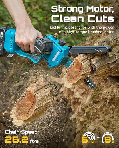 SEESII 2-in-1 Electric Pole Saws for Tree Trimming, 6 Inch Mini Chainsaw Cordless with Extension Pole, Battery Powered Pole Chain Saw, Tree Trimmer Limb Branch Cutter Pruner with 2 Battery PS600