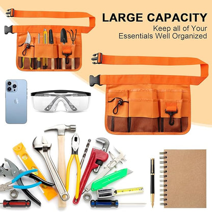 Gardening Tool Waist Bag Belt Heavy Duty Oxford Tool Apron with 7 Pockets of Different Sizes and Depth (Orange)