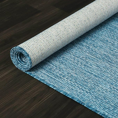 Washable Indoor Outdoor Rug Weather Resistant Carpet Modern Solid for Porch Deck Balcony Backyard Patio Rug 10x14 Aqua Blue