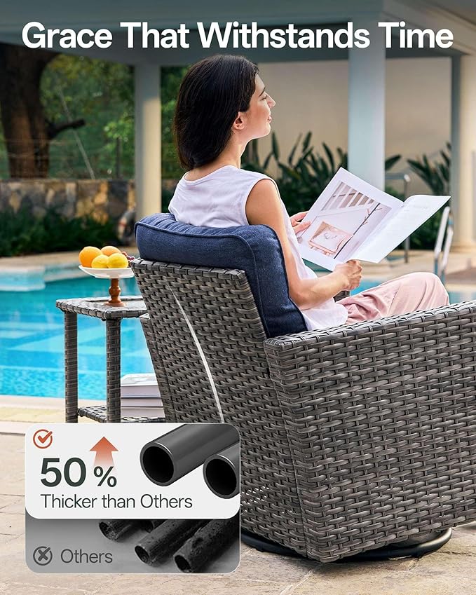 Luxury 10-Piece Patio Furniture Set with 6-Inch Thick Cushions, Outdoor Couch and Swivel Rocker Chairs, Wicker Conversation Set for Porch, Deck, Yard, Pool in Blue