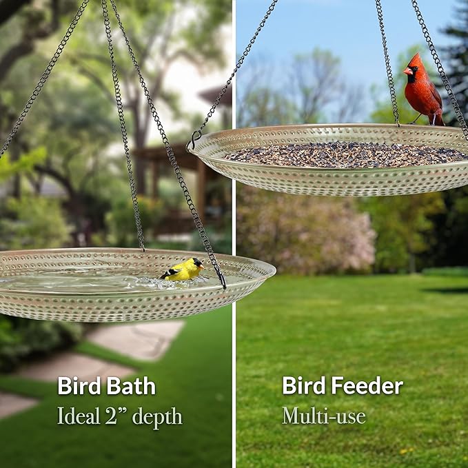 Good Directions Hanging Blue Verde Copper Bird Bath for Outside Backyard, Outdoor, Patio, Garden, Birdbath Feeder Gift for Bird Lovers Watchers, Large 18" Blue Verde Copper