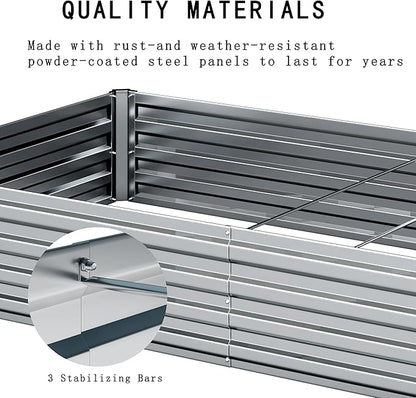 8×2×1FT(2PCS) Galvanized Raised Garden Bed Kit Metal Planter Boxes，Large Outdoor Planters Garden for Planting Vegetables,Flowers,Herbs -Silver