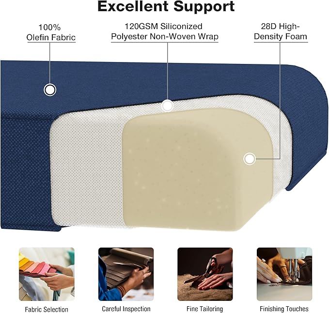Joyside Outdoor Chair Cushions Set, 22x25/22x24 Inch Patio Furniture Deep Seat Cushions, Water Resistant & Thick Cushion, Outdoor Replacement Cushions for Seat and Sofa (Blue, 3 Set)