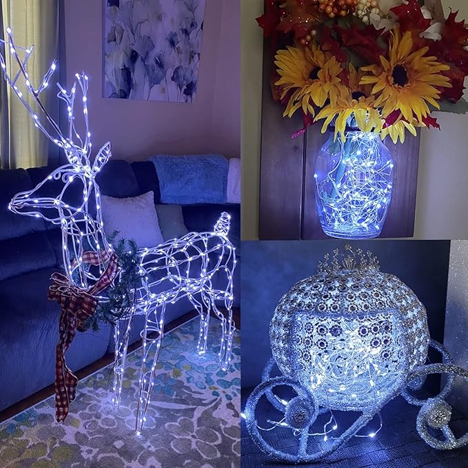 YEGUO 4 Pack White Solar Fairy Lights, Each 33ft 100 LED Christmas Lights Outdoor Waterproof, 8 Modes Sliver Wire Solar String Lights