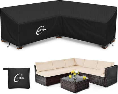 Kipiea Patio V-Shaped Sectional Sofa Cover, 420D Heavy-Duty Oxford Fabric Outdoor Sectional Cover with 6 Windproof Buckles, Anti UV and No Tears, No Fading (85"/85" L x 33.5" D x 31" H) Black