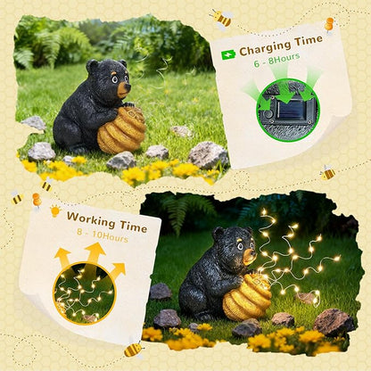 Cute Bear Solar Garden Decor Statue with LED Light - Adorable Outdoor Decoration for Yard, Lawn, Patio - Great Birthday Housewarming Unique Gift for Women, Mom, Grandma