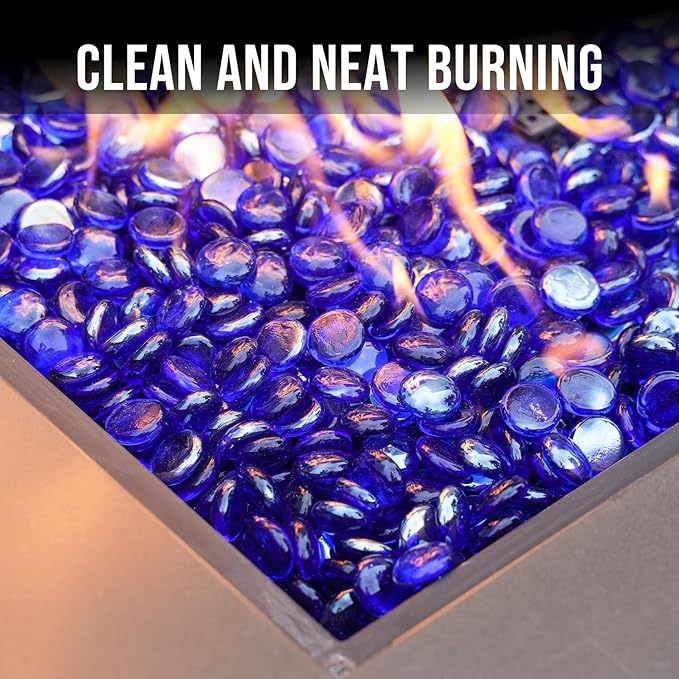 Skyflame 10-Pound Fire Glass Beads for Fire Pit Fireplace, 1/2-Inch Size Royal Cobalt Blue Luster Decorative Blended Fireglass Drops for Landscaping