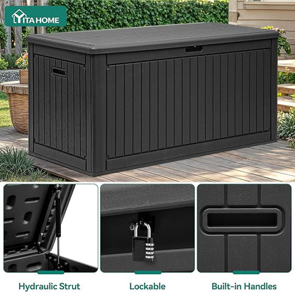 YITAHOME 320 Gallon Double-Wall Deck Box with Divider & Side Handles, Outdoor Large Storage for Patio Furniture Cushions, Garden Pool Accessories, Water Resistant & Lockable