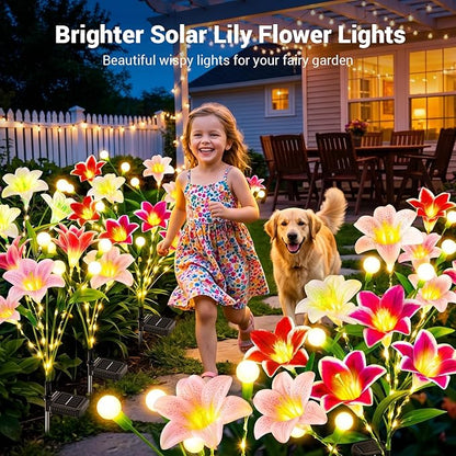 WdtPro Upgraded Solar Garden Lights Outdoor: 8 Pack 2-in-1 Solar Firefly Swaying Light with Lily Flower and Glowing Stem, Waterproof Garden Decor for Yard Patio Pathway Lawn, Gardening Gifts for Women
