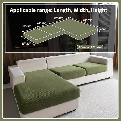 OHSIO Sectional Couch Covers, Wear Resistant Stretch Sofa Covers Washable Soft Couch Cushion Covers Anti Slip Furniture Protector Sofa Slipcovers for Pets(3 Pieces 2 Seaters+1 Chaise, Green)