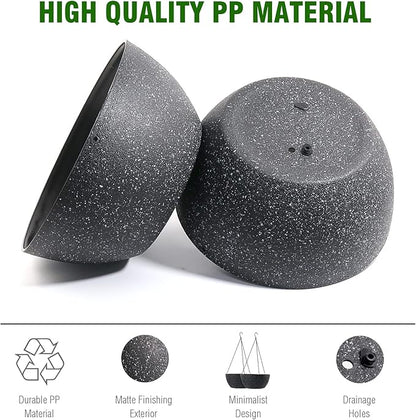 10 inch Hanging Planters for Outdoor Indoor Plants with Drainage Holes and Chain, 2 Pack Round Hanging Flower Pots for Garden Home Porch Decor, Speckled Black