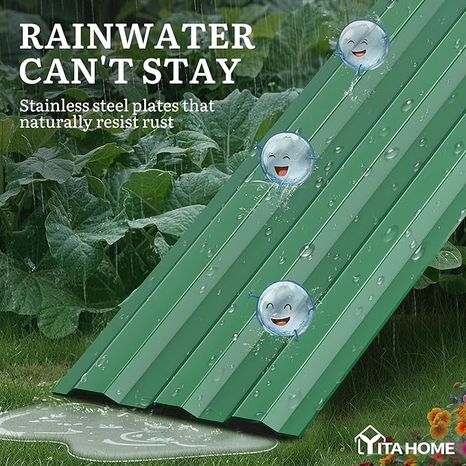 YITAHOME 12x4x1ft 2pcs Large Raised Garden Bed Kit, Galvanized Metal Planter Box with Gloves, Ground Nails, Support Rod, Outdoor Above Ground Planters for Plants Vegetables Flowers, Green