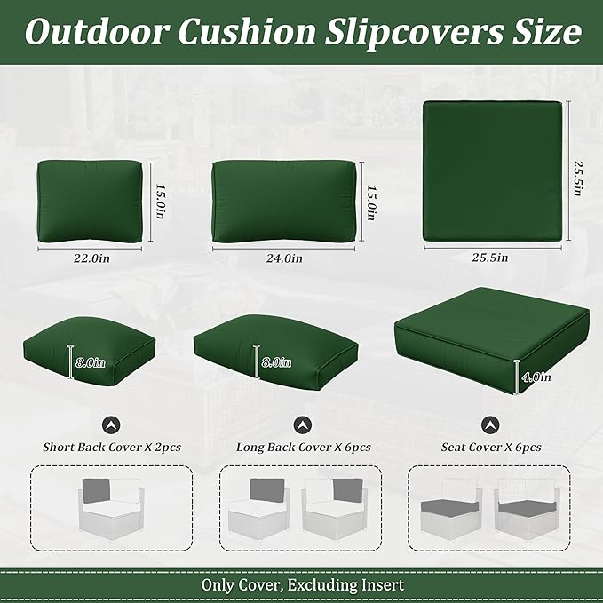 14 Pcs Outdoor Cushion Slipcovers Outdoor Patio Cushion Covers Replacement Waterproof with Zipper for Outdoor Furniture, Patio Sofa Couch 3 Sizes, Covers Only