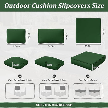14 Pcs Outdoor Cushion Slipcovers Outdoor Patio Cushion Covers Replacement Waterproof with Zipper for Outdoor Furniture, Patio Sofa Couch 3 Sizes, Covers Only