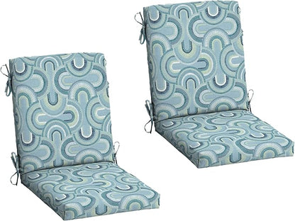 Arden 2-Pack Outdoor Patio Dining Chair Cushion, 20x44, Rain-Proof Seat Pad, Fade-Resistant Outdoor Cushion Coastal Blue Geometric