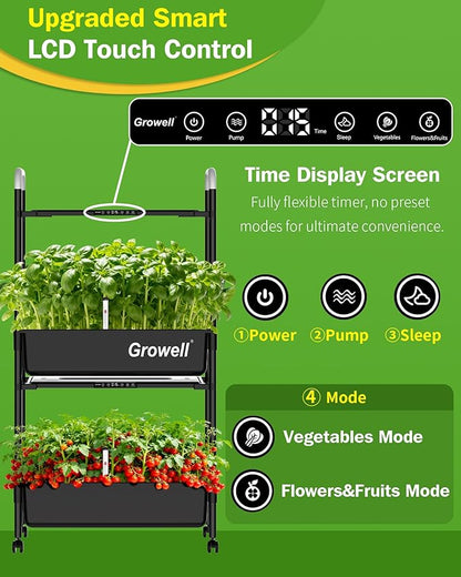 Large Hydroponics Growing System Kit, Vertical Indoor Herb Garden Kit with LED Grow Light & Independent Water Pump, 28L Movable Indoor Planter Perfect Gardening Gifts (2 Tier-54 Pods Black)