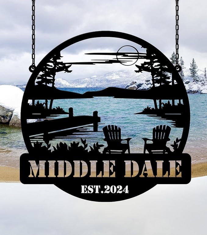Personalized Lake House Metal Sign, Custom Lodge Metal Wall Art, Cabin Signs, Gift for Couples, Outdoor Porch Decor, Family Last Name Sign, Xmas Gift for Dad, Home Decor for Christmas