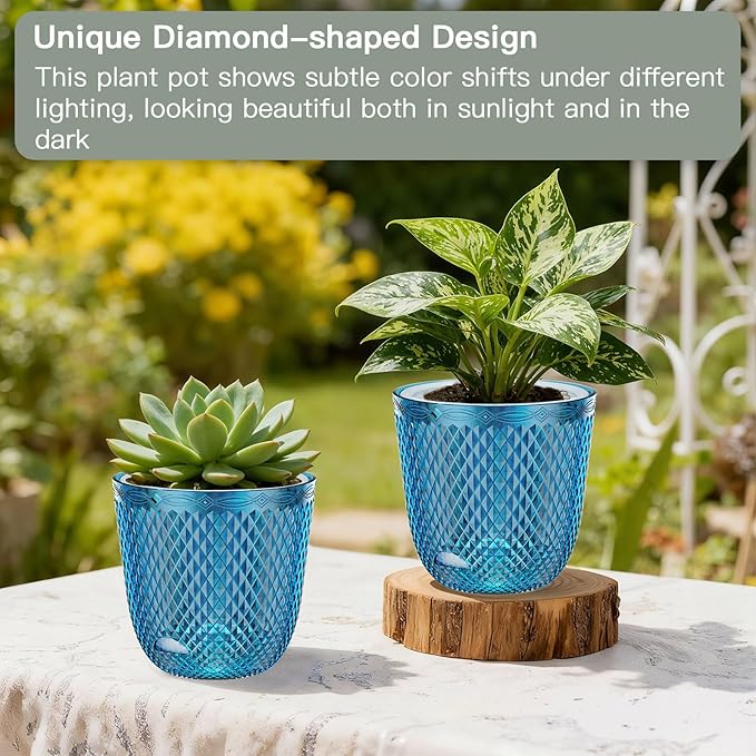 QCQHDU 2-Pack Self Watering Pots, 7.2 Inch Plant Pots with Drainage Holes and Water Filling Port, Plastic Garden Planter for Indoor Plants (Klein Blue)