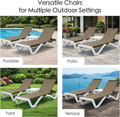 Kozyard Outdoor Chaise Lounge Chair, Fully Flat Adjustable Patio Lounger with Aluminum Frame & Resin Legs, Textilene Fabric for Poolside, Backyard & Beach (Beige)