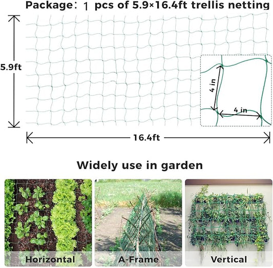 Kikhope Trellis Netting for Climbing Plants, 5.9x16.4 ft Heavy Duty Garden Trellis Netting for Cucumber, Vine, Tomato, Plants Trellis Net for Climbing Vine Plants Fruits & Vegetables(1 Pack)