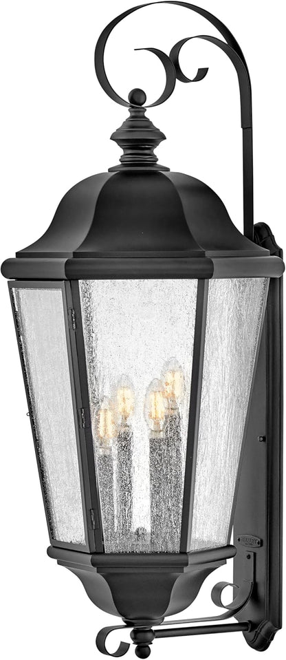 Hinkley Edgewater Outdoor Extra Large Wall Mount Lantern - Clear Seedy Glass, Aluminum - Black Finish