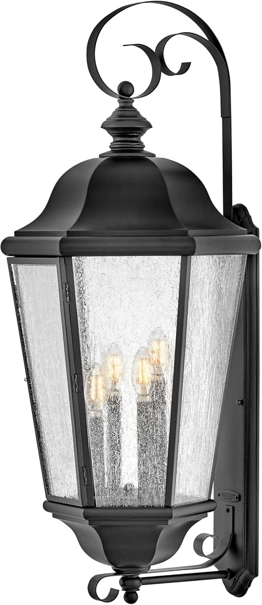 Hinkley Edgewater Outdoor Extra Large Wall Mount Lantern - Clear Seedy Glass, Aluminum - Black Finish