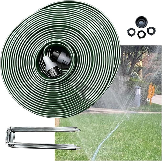 Watoo 2026 Sprinkler Hose & Soaker Hose for Yard - 75 FT Reinforced Flat Garden Hose with Holes, Heavy Duty No-Kink Lawn Irrigation Hose (Includes Stakes, High Pressure Spray)