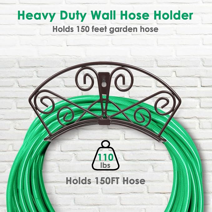 TomCare Garden Hose Holder Heavy Duty Water Hose Holder Holds 150 FT Hoses Solid Metal Hoses Hanger Wall Mount Decorative Durable Garden Hoses Storage Hose Reel Hose Organizer for Outside Yard, Bronze
