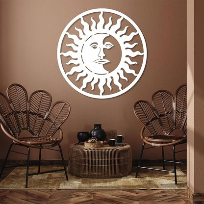 Sun and Moon Wall Decor, Metal Sun and Moon Wall Art, Boho Wall Art, Large Modern Wall Sculpture, Celestial Wall Hanging, Home Decor, Indoor Outdoor Wall Decor (Black, 28"x28"|70x70cm)