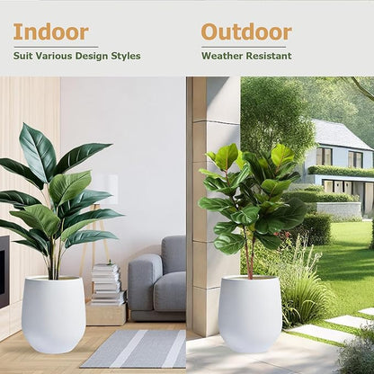 16.5" H x 15" D Corso Fiberstone Round Tapered Planter - Christmas Tree Planter, Smooth Finishes, Weather Resistant for Indoor & Outdoor Use, 2 Extra Coco Mats (White, 11.5" Pot Opening)