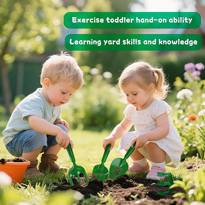 Duckura Kids Wheelbarrow Set - Gardening Tools for Kids with Shovel, Rake, Trowel, Outdoor Yard Lawn Digging Weed Toys, Easter Birthday Gifts for Boys Girls Age 2 3+Years Old(Green A)
