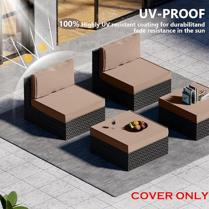9 Piece Outdoor Patio Waterproof Cushion Covers, Fits 4-Seat Wicker Rattan Sectional Couch Chair Furniture Cover Replacement Set - Fade-Resistant Patio Cushion Covers with Zipper