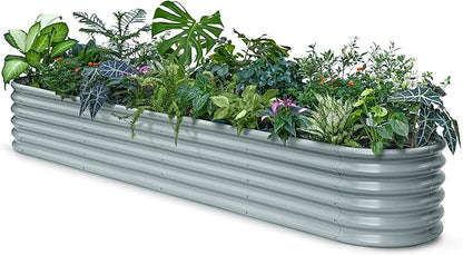 Galvanized Raised Garden Bed 10x2x1.5 | 8x4x1.5 ft, 18" Tall Metal Planter Boxes Outdoor for Herb Vegetable Leafy Green, Modular Raised Flower Bed for Gardening Zn-Al-Mg Coated - Brooklyn Grey