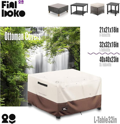 Patio Ottoman Cover,32"L x 32"W x 16"H Square Patio Dining Table Cover for Outdoor Furniture,100% Waterproof 600D Heavy Duty Outdoor Table Cover,Beige&Brow