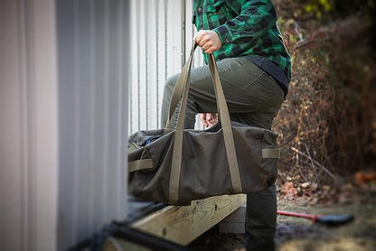 Waxed Canvas All Purpose Military Style Duffle Bag, Water-Resistant, Adjustable Strap, Fully Lined, Double Zipper Closure, heavy Duty, Olive Green