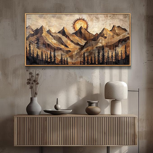 QIYILEXWART Large Wall Decor For Living Room Canvas Wall Art For Office Modern Wall Decorations For Bedroom Mountain Sun Landscape Painting Farmhouse Pictures Artwork Home Decor 24x48