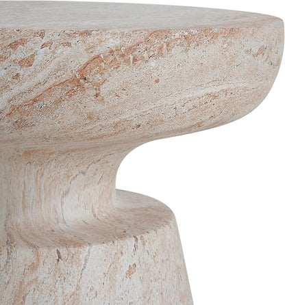Christopher Knight Home Jaym 20.5" H Indoor Outdoor Accent Side Table, Patio Decorative End Table, Round Top Lightweight Concrete Garden Stool for Patio Balcony & Garden Decor, Travertine