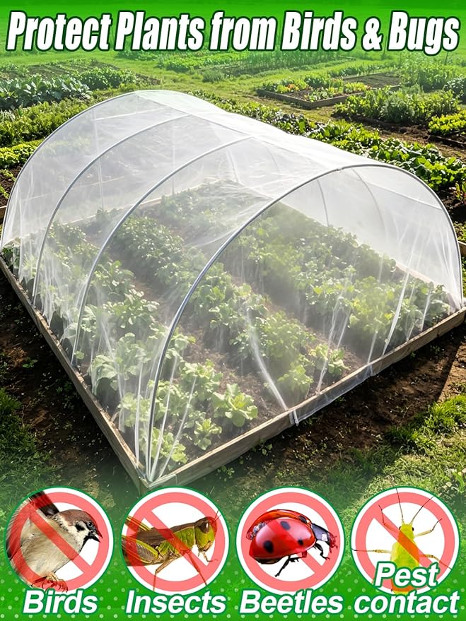 10x10ft Large Garden Netting - Ultra Fine Mesh Plant Covers to Keep Small Animals Pest Out, Bird Barrier Screen for Protecting Vegetables Fruits Flowers Raised Beds (Without Support Pole)