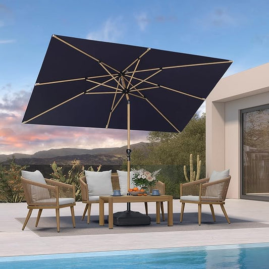 PURPLE LEAF 6.5' x 10' Patio Umbrella Outdoor Table Umbrella Aluminum Market Umbrella with Push Button Tilt & 8 Sturdy Ribs and Crank Rectangular Sun Umbrella for Pool Backyard Beach, Navy Blue