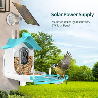 Bird Feeder with Camera, Smart Bird Feeder Camera with AI Identify Instant Notifications, FHD Live View,Birds Watching Camera with Solar Panel in Backyard, Ideal Gift for Family and Birds Lover,Blue