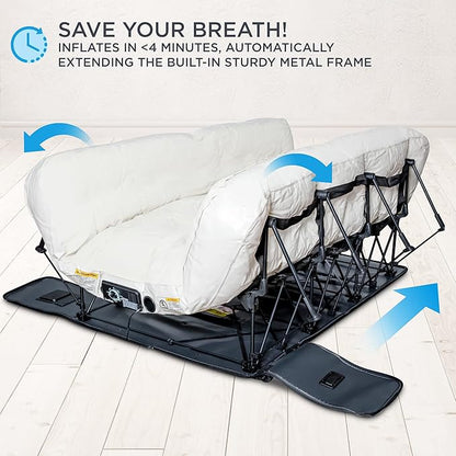 Ivation EZ®-Bed (King) Inflatable Air Mattress with Frame & Rolling Case, Built-in Deflate Defender™ Dual Pump Technology - 3 Min Self Inflate/Deflae Raised Blow up Bed on Legs, Premium Coil Design