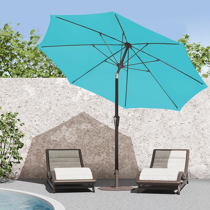 PatioKingdom 9FT Patio Outdoor Umbrella-UPF 50+ Sun Shade with Wind Vent, Push-Button Tilt & Smooth Crank Lift, Rust-Resistant Fiberglass Frame for Garden, Backyard,Yard (Peacock Blue, 9FT)