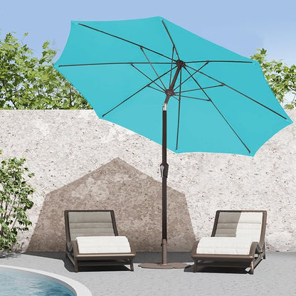 PatioKingdom 9FT Patio Outdoor Umbrella-UPF 50+ Sun Shade with Wind Vent, Push-Button Tilt & Smooth Crank Lift, Rust-Resistant Fiberglass Frame for Garden, Backyard,Yard (Peacock Blue, 9FT)