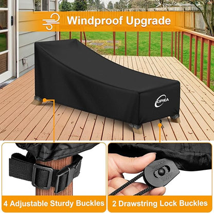 Kipiea Waterproof Patio Lounge Chair Covers for Outdoor Furniture, Heavy Duty Outdoor Chaise Lounge Cover with Anti UV and No Tears, No Fading (84"D x 32"W x 32"H)