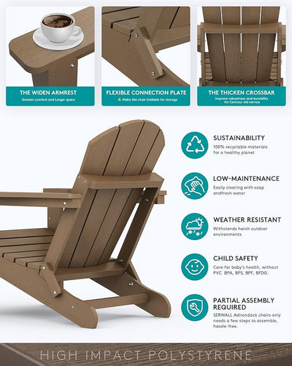 SERWALL Adirondack Chair Set of 8 for Patio Garden Outdoors Fire Pit- Brown