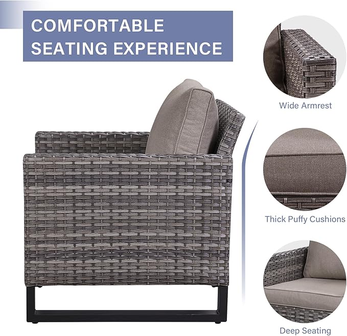 Rilyson Wicker Outdoor Patio Chairs Set - 3 Piece Rattan Patio Furniture Bistro Chairs Set with Waterproof Wicker,Comfortable Cushions and Sturdy Metal Frame for Porch Deck Backyard(Mixed Grey/Grey)