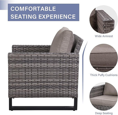 Rilyson Wicker Outdoor Patio Chairs Set of 2-2 Piece Rattan Chairs with Waterproof Wicker,Comfortable Cushions and Sturdy Metal Frame for Outside Porch Deck Backyard(Mixed Grey/Grey)